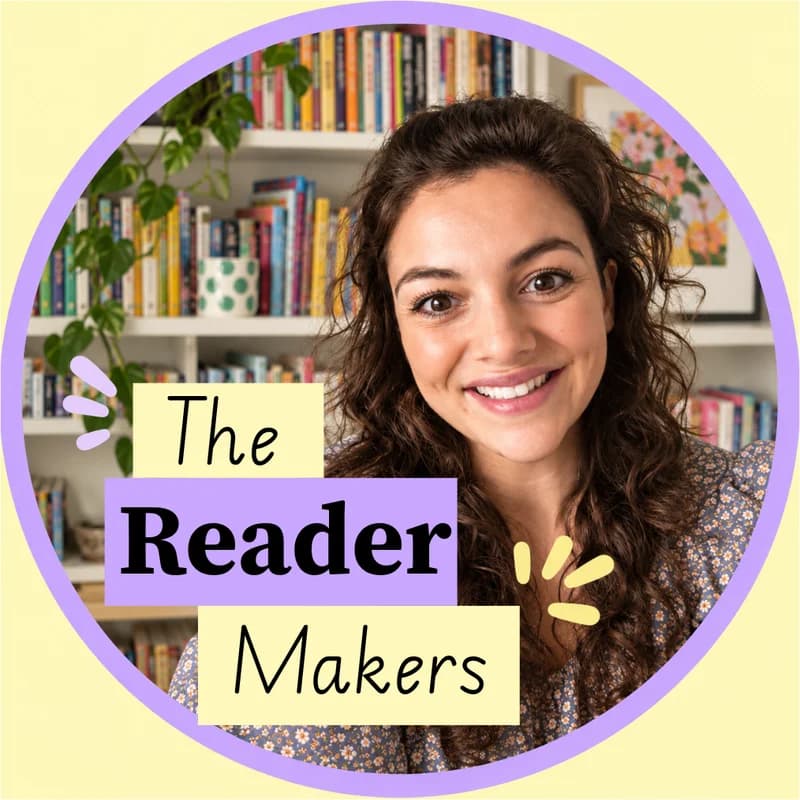 Lara Martin from The Reader Makers in front of a bookshelf